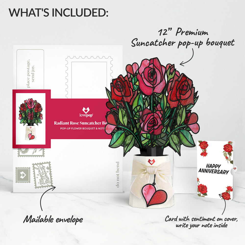 Radiant Rose Anniversary Suncatcher Bouquet and Sentiment Set