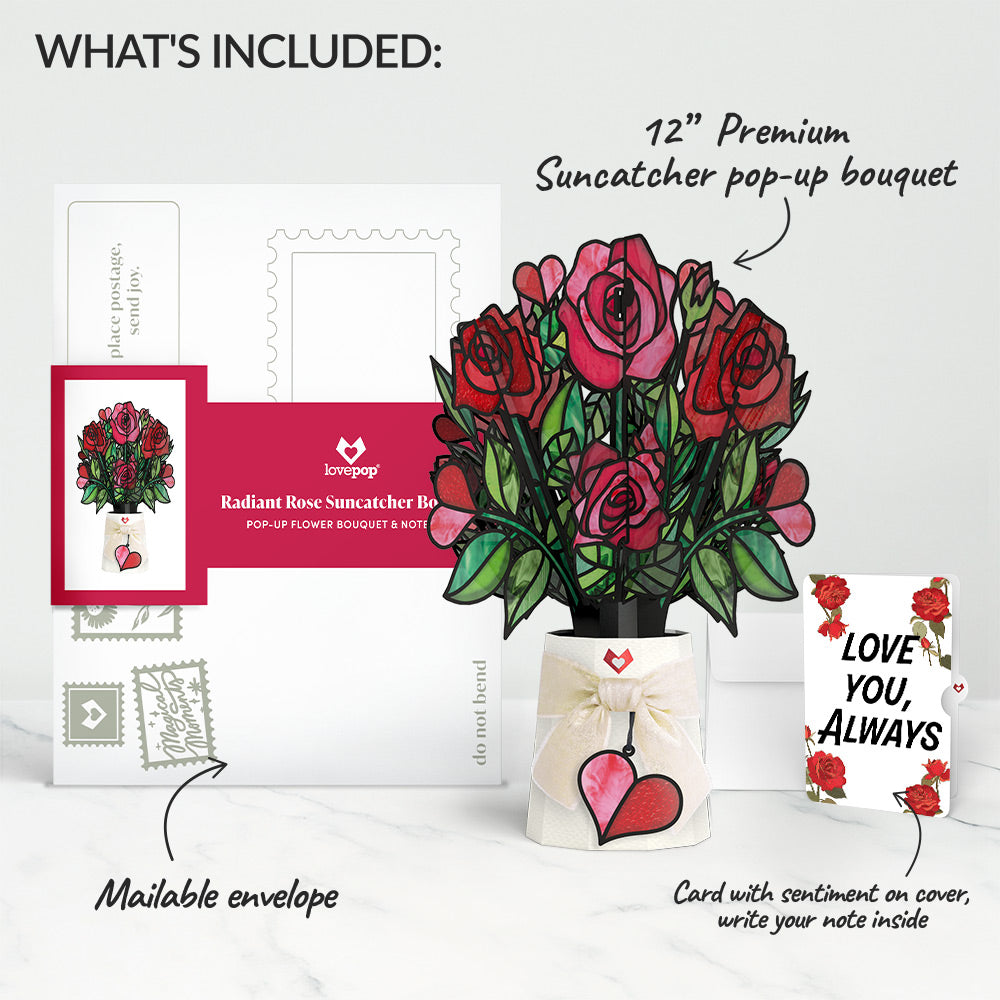 Radiant Rose Love Suncatcher Bouquet and Sentiment Set
