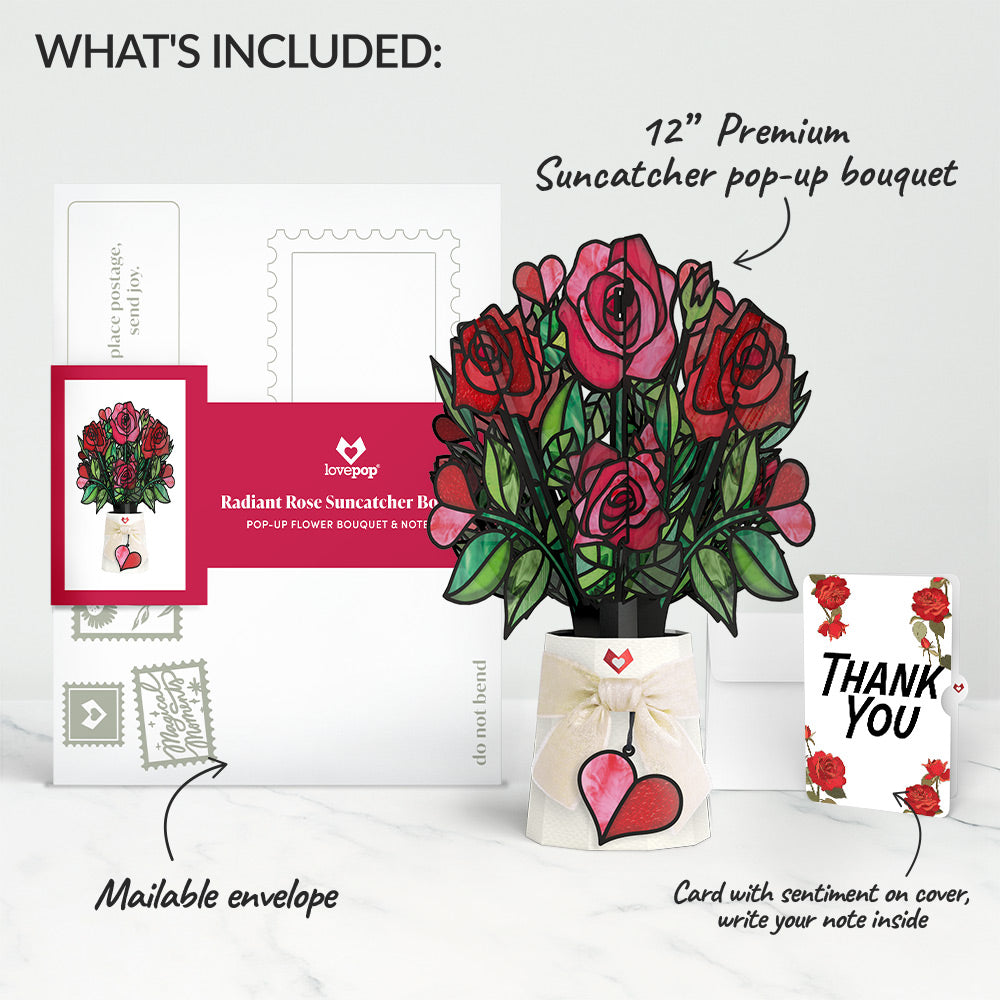 Radiant Rose Thank You Suncatcher Bouquet and Sentiment Set