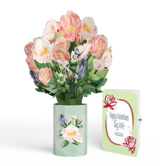 Peony Valentine Bouquet and Sweet Rose Sentiment Set for Wife