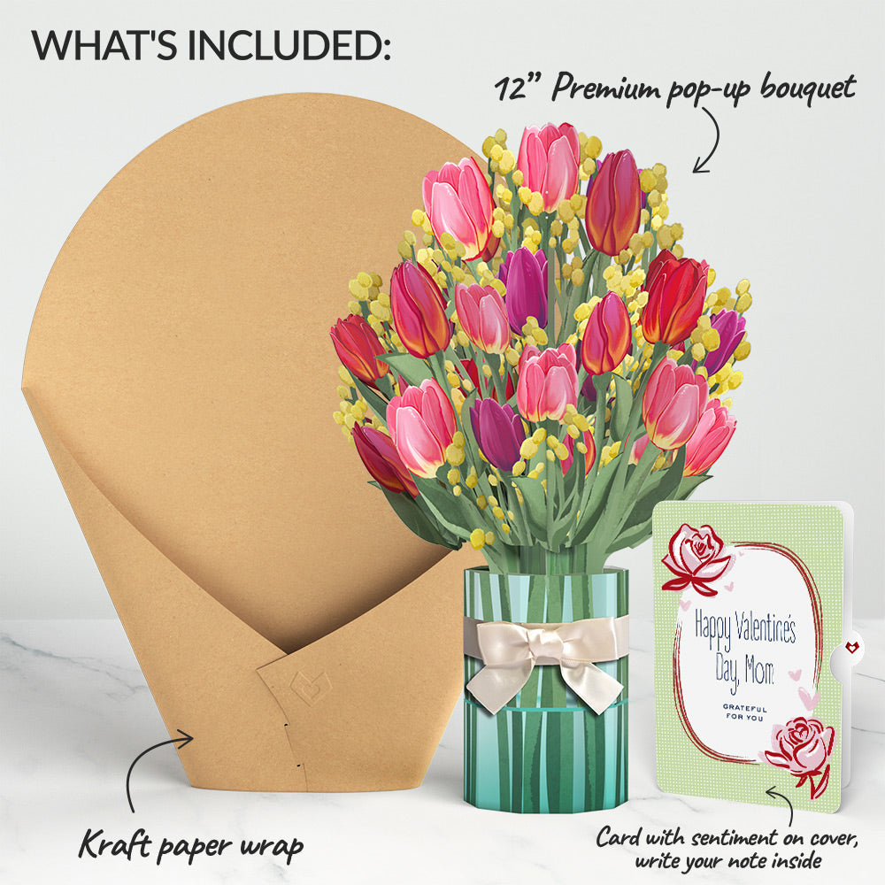 Cheerful Tulips Valentine Bouquet and Sentiment Set for Mom