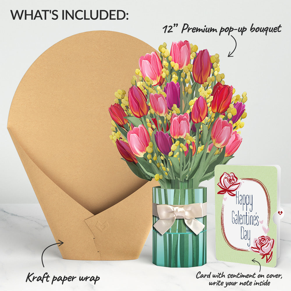 Cheerful Tulips Galentine's Day Bouquet and Sweet Rose Sentiment Set for Friend