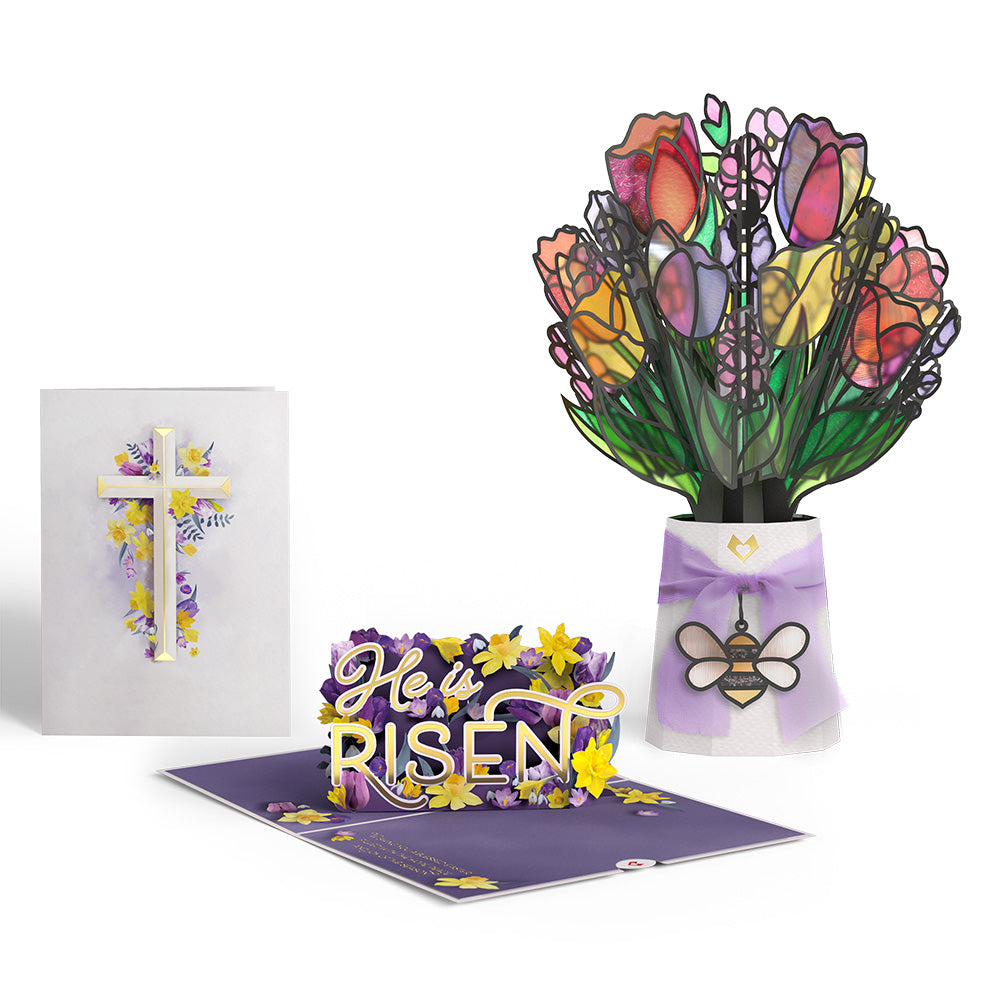 Easter He Is Risen Pop-Up Card & Suncatcher Bouquet Bundle