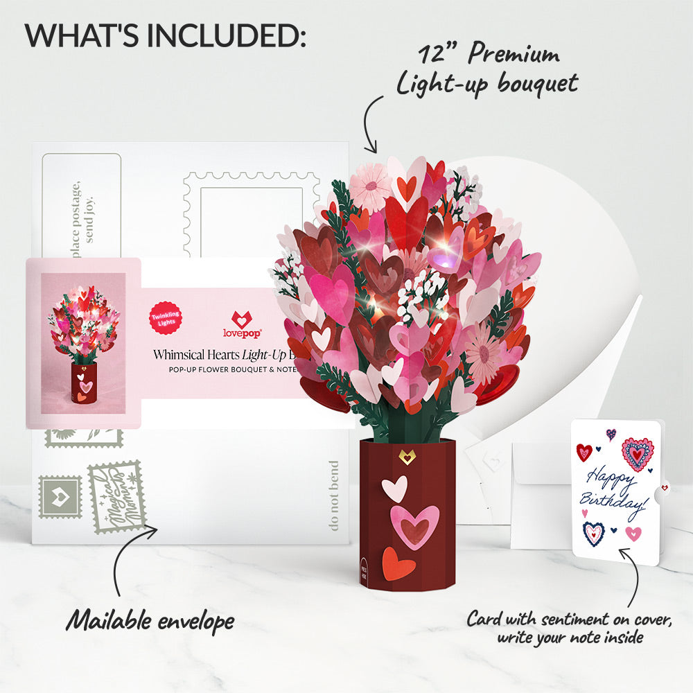 Whimsical Hearts Birthday Light-Up Bouquet and Sentiment Set