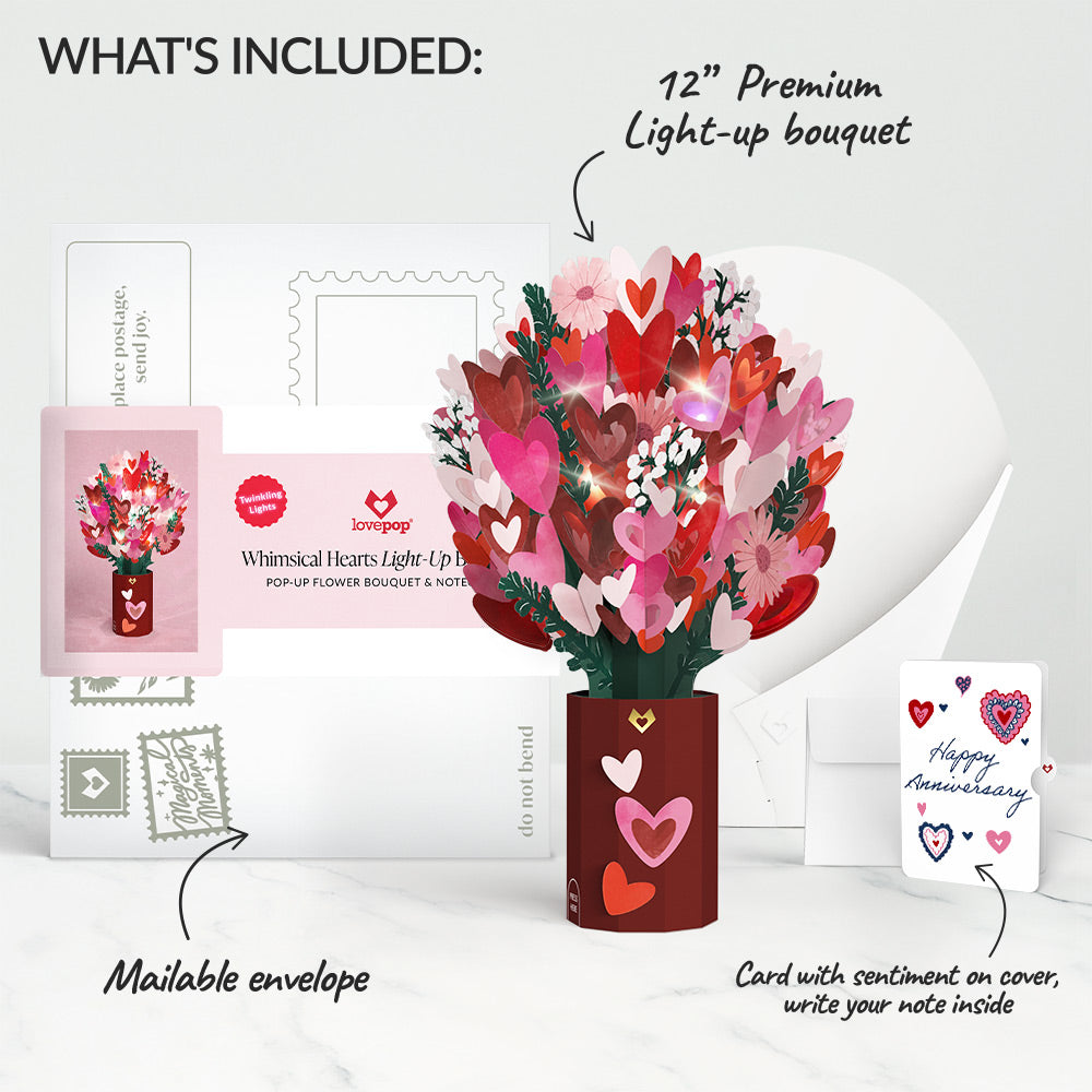 Whimsical Hearts Anniversary Light-Up Bouquet and Sentiment Set