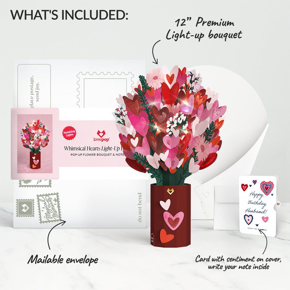Whimsical Hearts Birthday Light-Up Bouquet and Sentiment Set for Husband