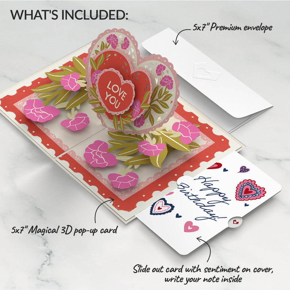 Vintage Floral Love You Heart Birthday Pop-Up Card and Sentiment Set