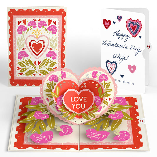 Vintage Floral Love You Heart Valentine Pop-Up Card and Sentiment Set for Wife