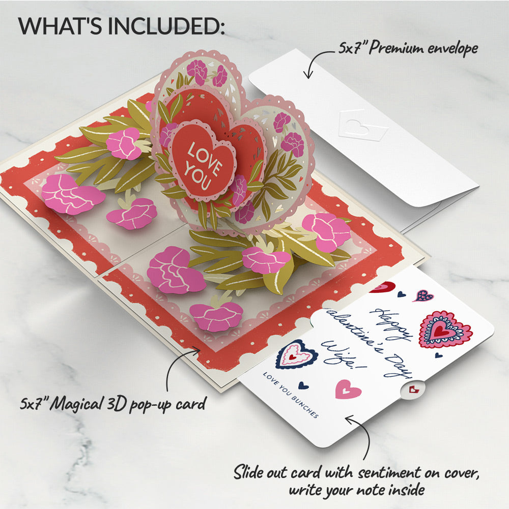 Vintage Floral Love You Heart Valentine Pop-Up Card and Sentiment Set for Wife