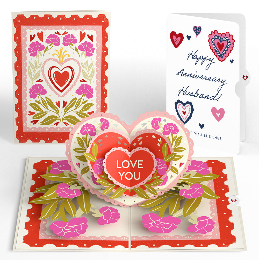 Vintage Floral Love You Heart Anniversary Pop-Up Card and Sentiment Set for Husband