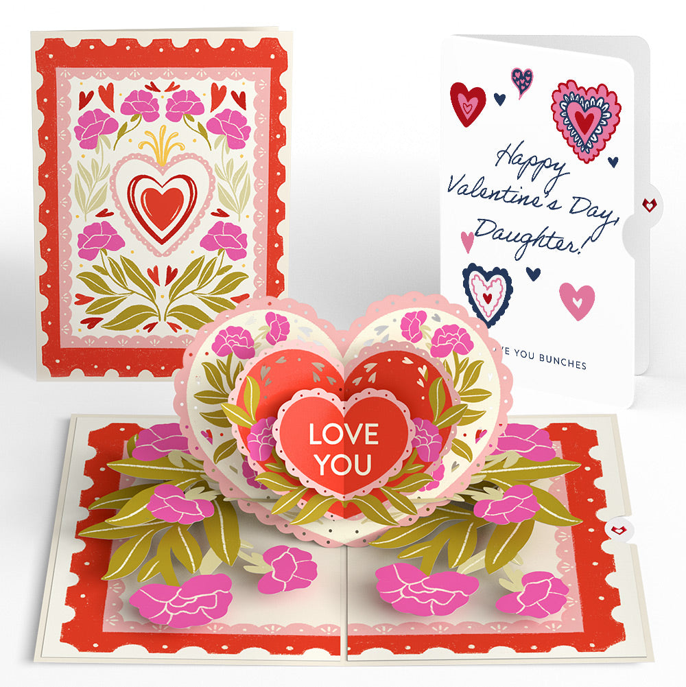Vintage Floral Love You Heart Valentine Pop-Up Card and Sentiment Set for Daughter
