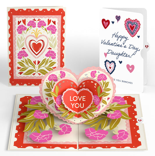 Vintage Floral Love You Heart Valentine Pop-Up Card and Sentiment Set for Daughter