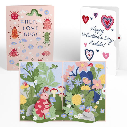 Hey, Love Bug! Pop-Up Card and Heart Motif Valentine Sentiment Set for Kiddo