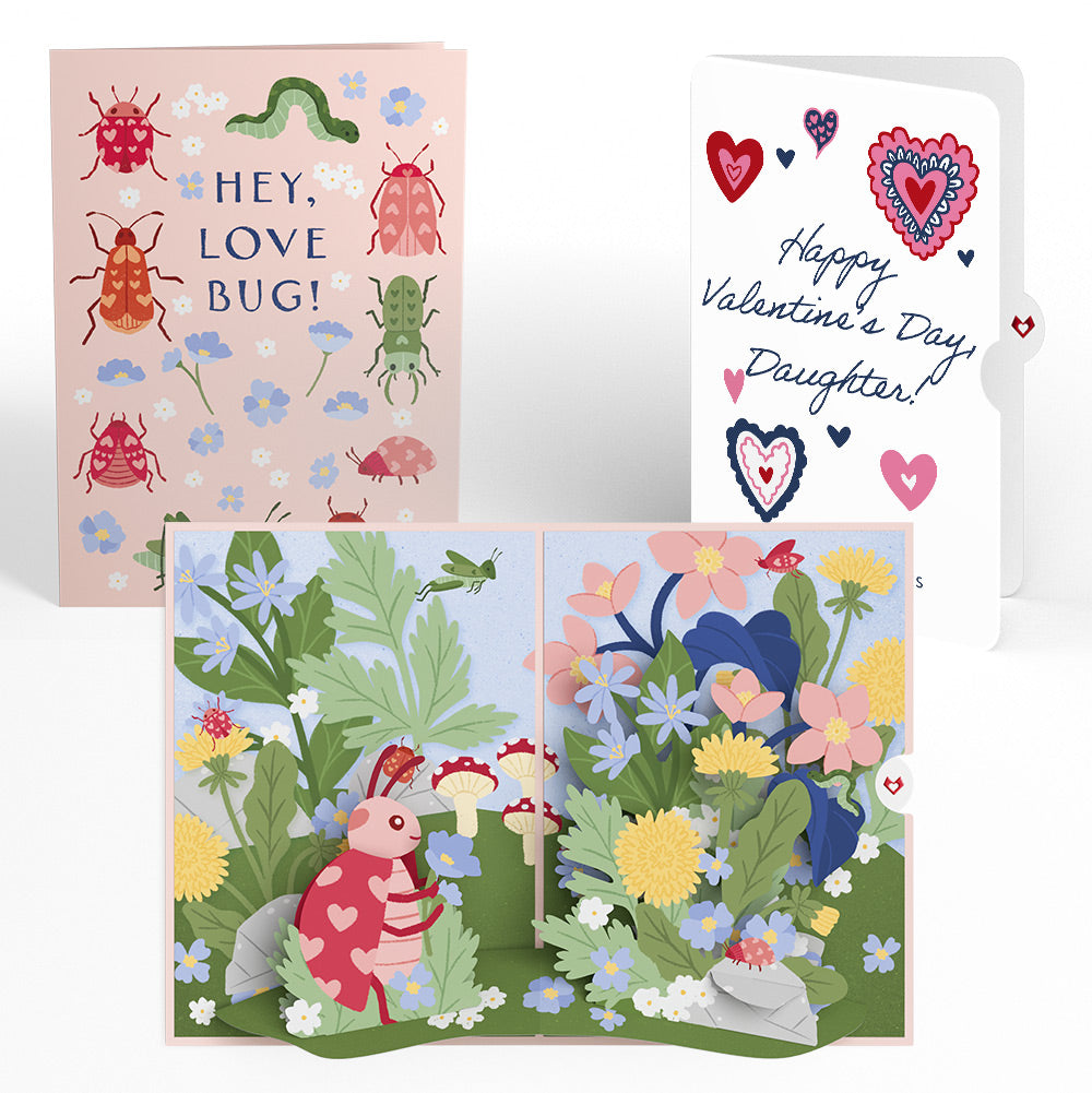 Hey, Love Bug! Pop-Up Card and Heart Motif Valentine Sentiment Set for Daughter
