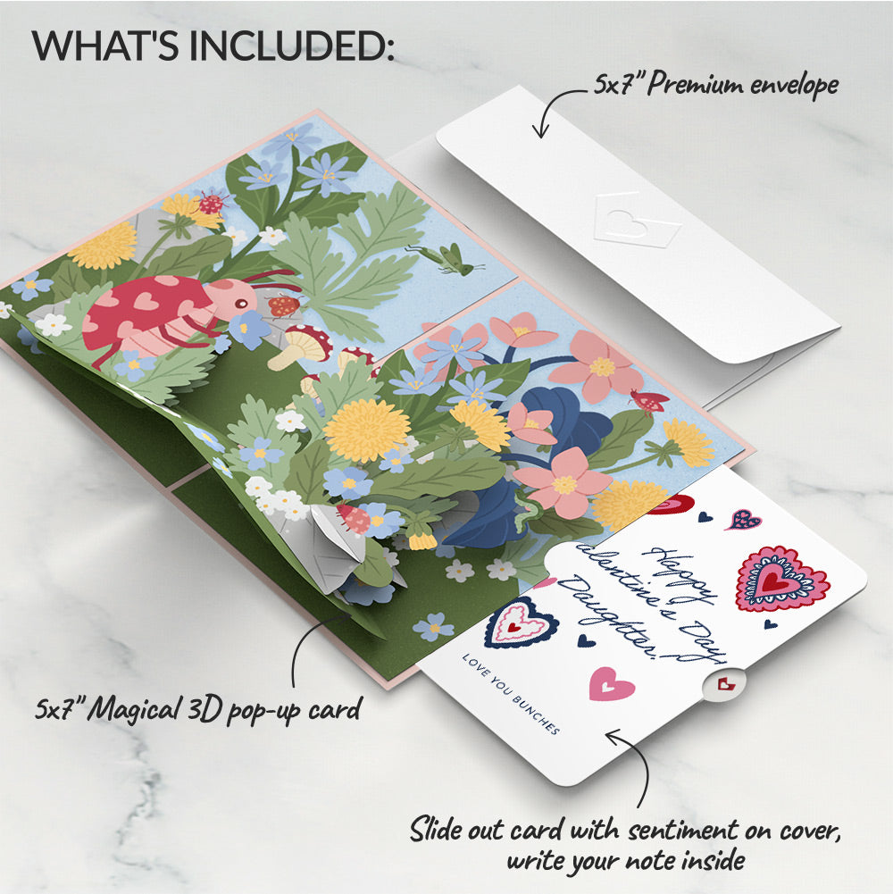 Hey, Love Bug! Pop-Up Card and Heart Motif Valentine Sentiment Set for Daughter