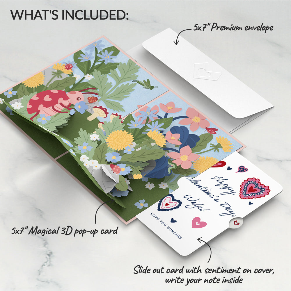 Hey, Love Bug! Pop-Up Card and Heart Motif Valentine Sentiment Set for Wife