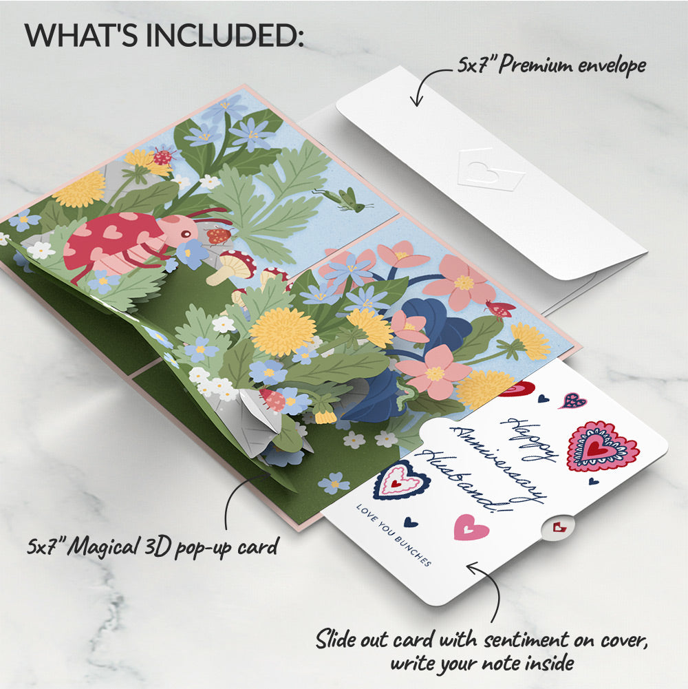 Hey, Love Bug! Pop-Up Card and Heart Motif Anniversary Sentiment Set for Husband