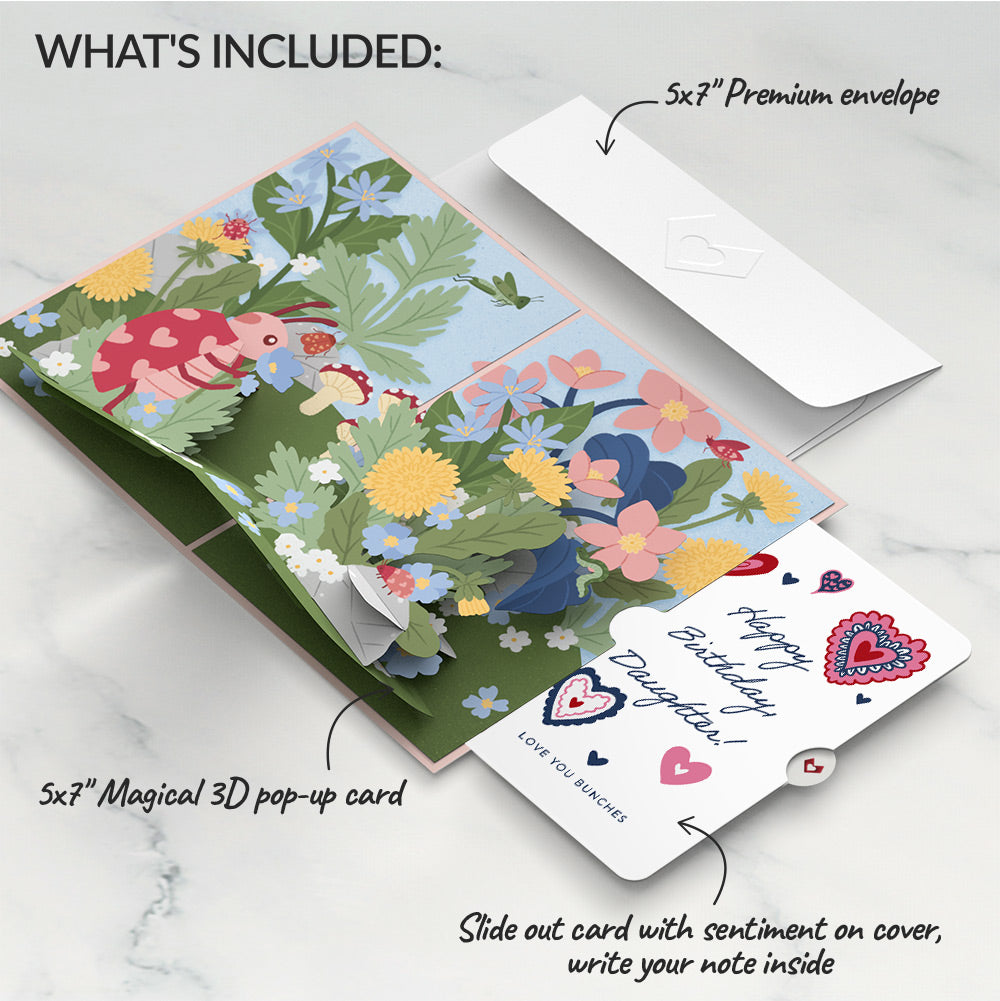 Hey, Love Bug! Pop-Up Card and Heart Motif Birthday Sentiment Set for Daughter