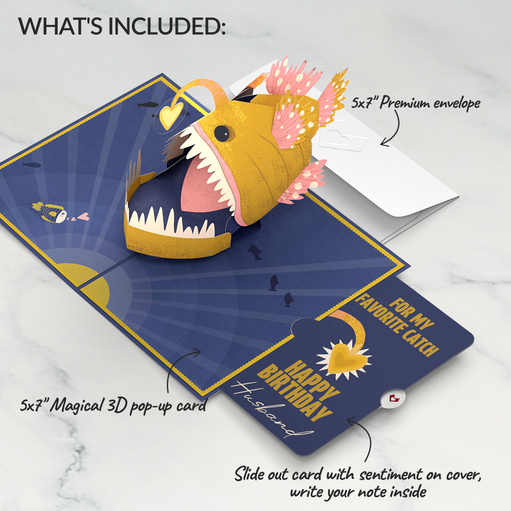 You Are My Sunshine Anglerfish Birthday Pop-Up Card and Sentiment Set for Husband