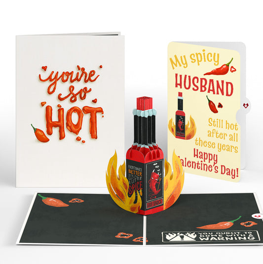 You’re So Hot - Hot Sauce Valentine Pop-Up Card and Sentiment Set for Husband