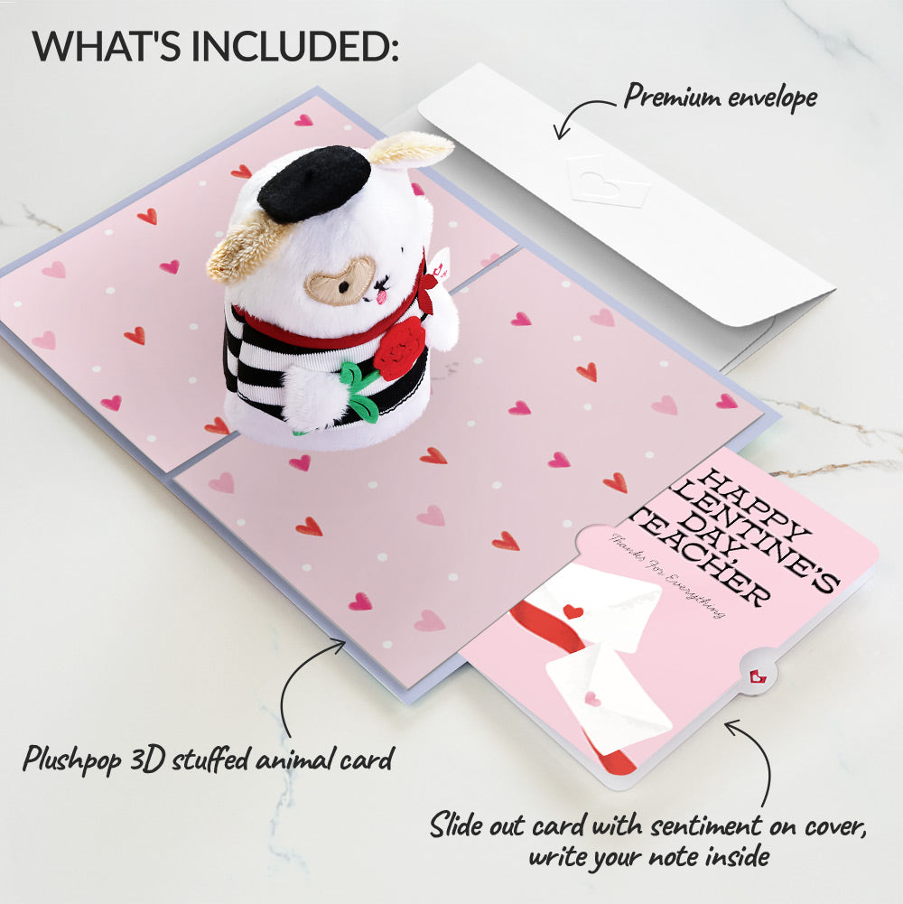 French Love Dog Valentine Plushpop Card and Sentiment Set for Teacher
