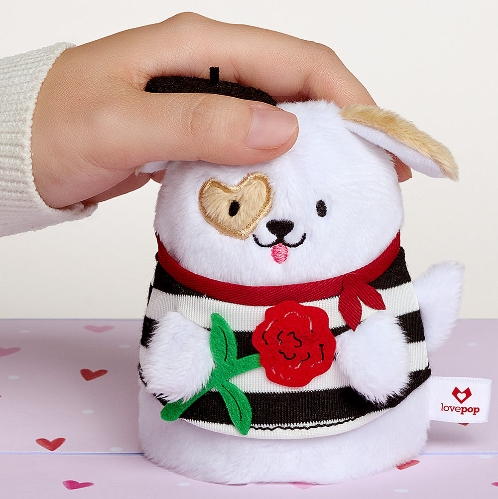 French Love Dog Valentine Plushpop Card and Sentiment Set for Fiancé