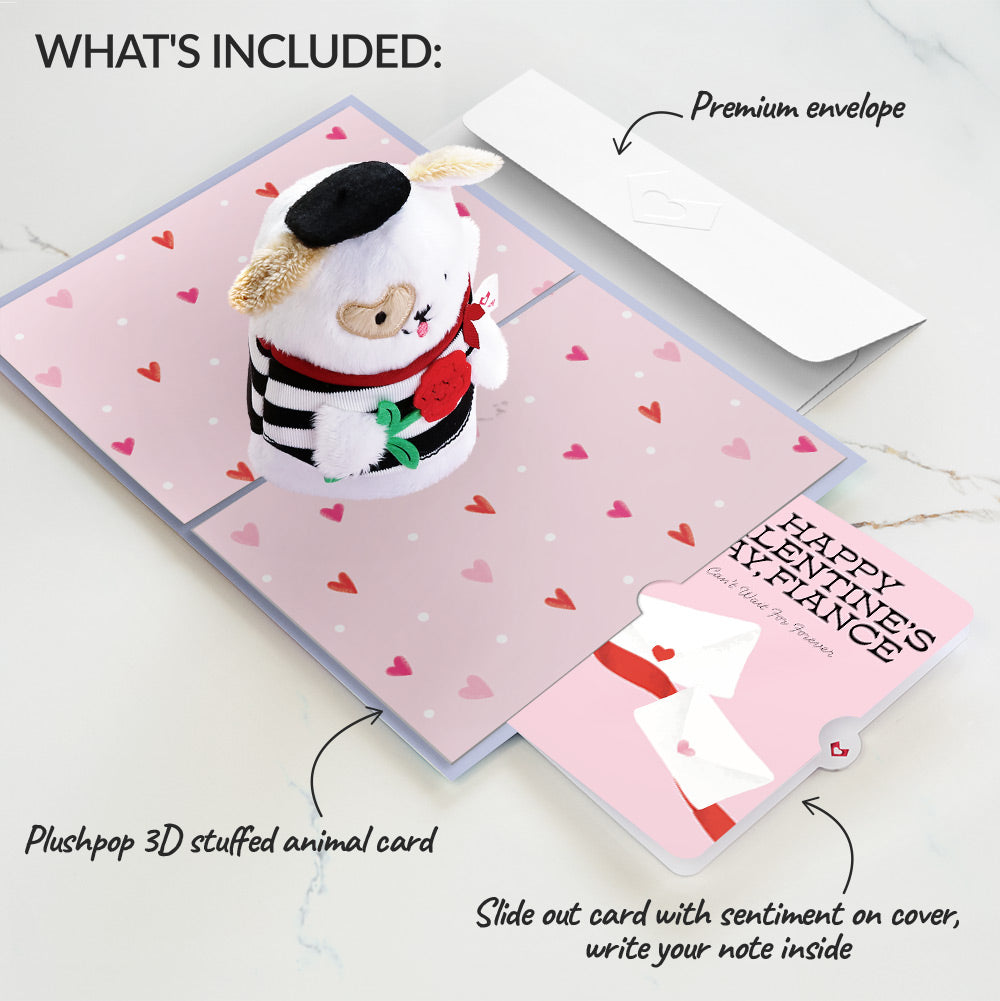 French Love Dog Valentine Plushpop Card and Sentiment Set for Fiancé