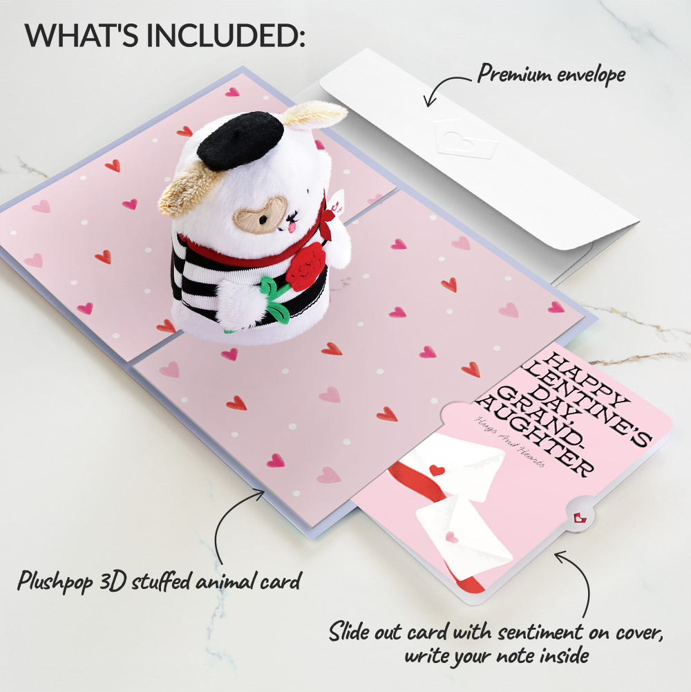 French Love Dog Valentine Plushpop Card and Sentiment Set for Granddaughter
