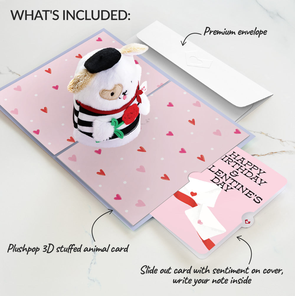 French Love Dog Birthday Valentine Plushpop Card and Sentiment Set