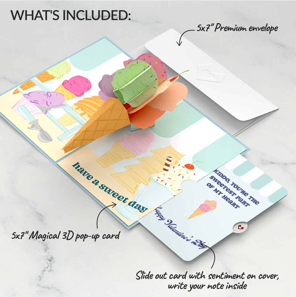 Sweet Day Ice Cream Valentine Pop-Up Card and Sentiment Set for Kid