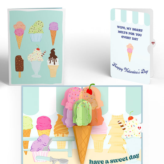 Sweet Day Ice Cream Valentine Pop-Up Card and Sentiment Set for Wife