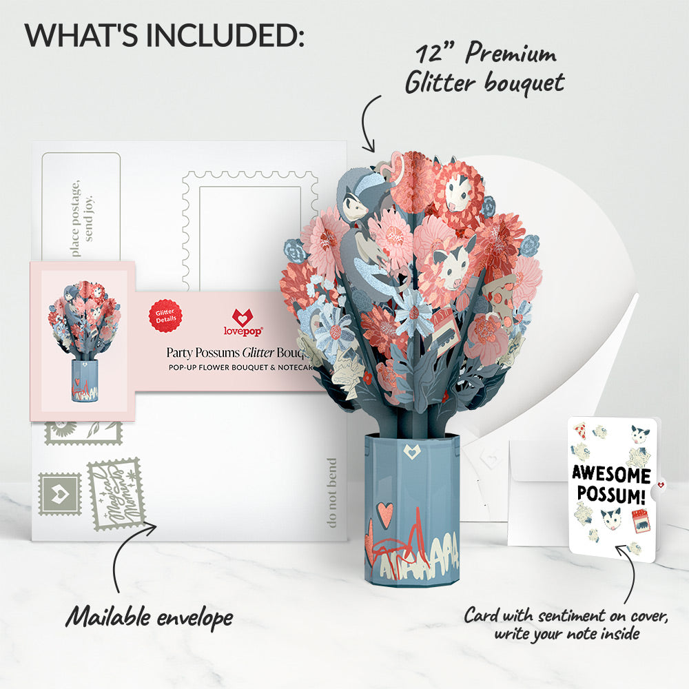 Party Possums Glitter Bouquet and Sentiment Set
