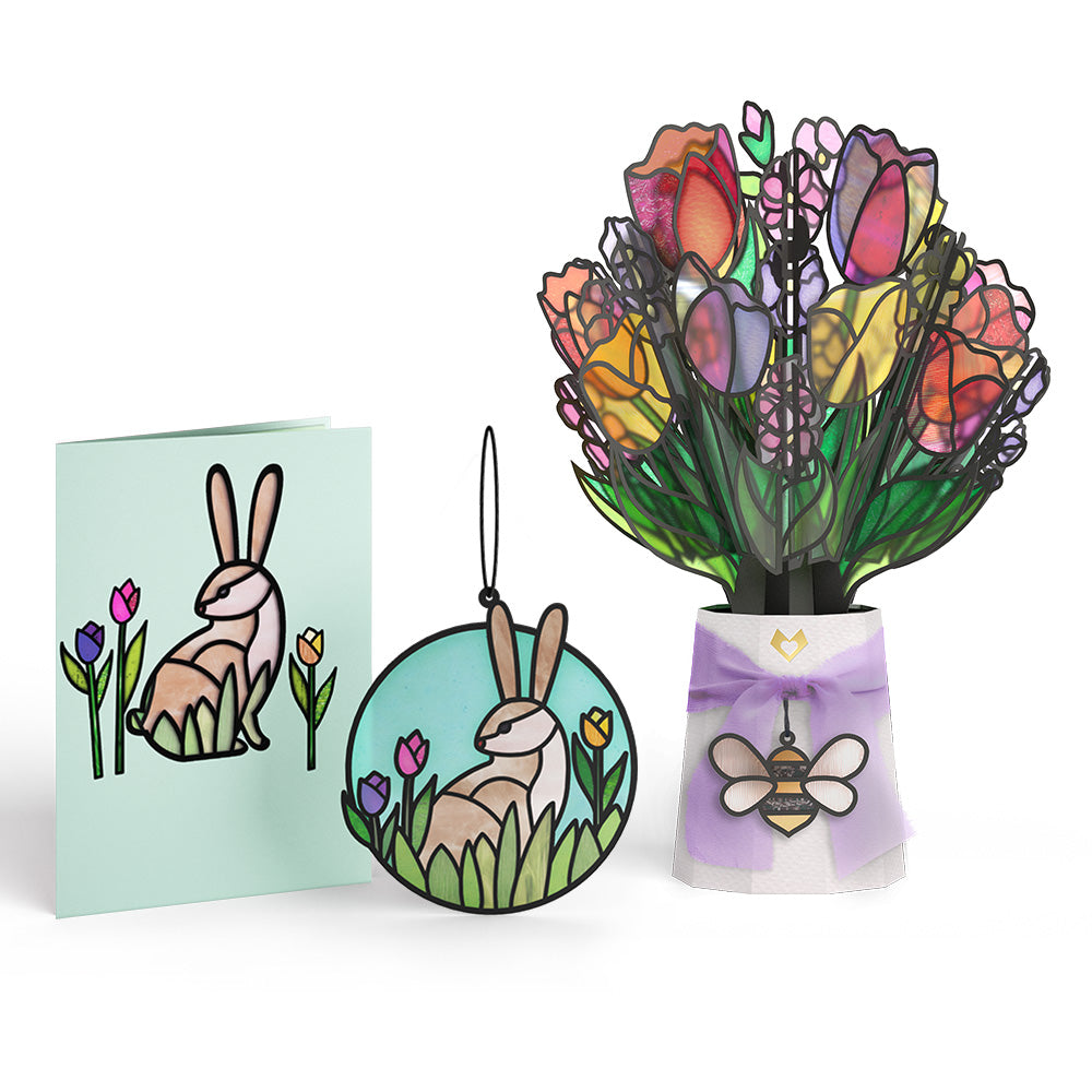 Springtime Bunny Suncatcher Card & Bouquet Bundle