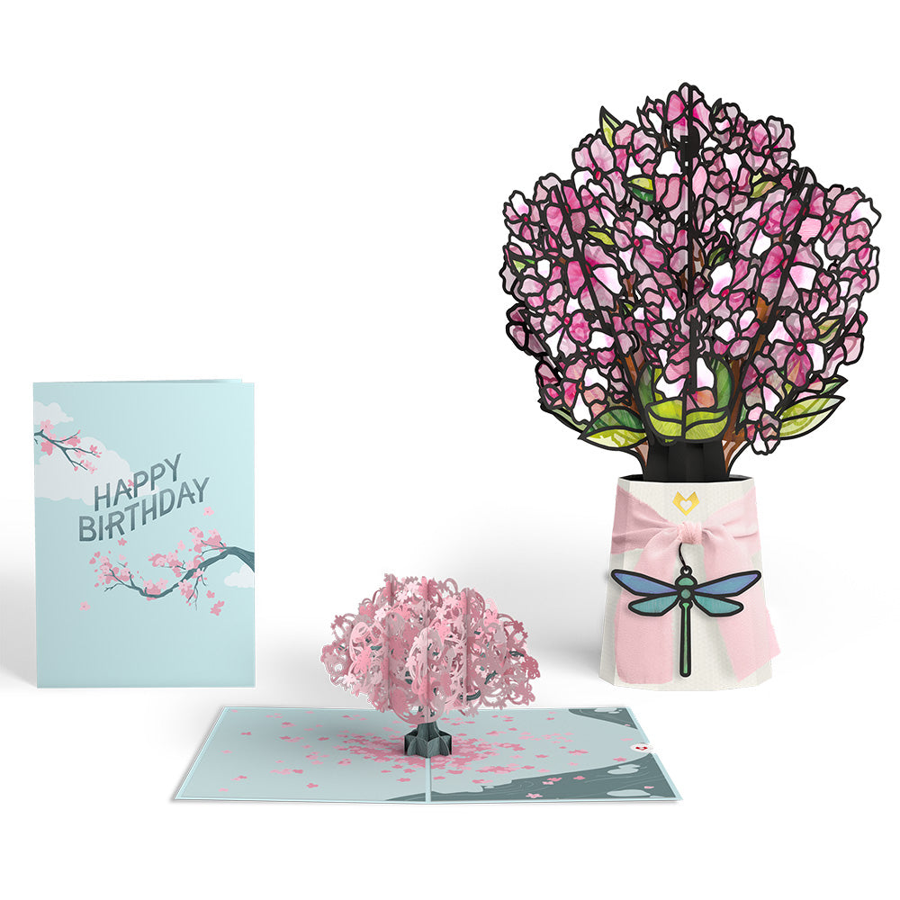 Birthday Cherry Blossom Pop-Up Card and Suncatcher Bouquet Bundle
