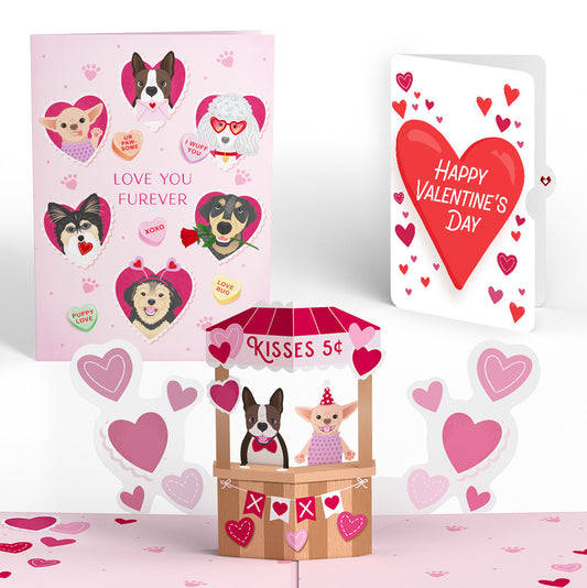 Love You Furever Dog Kisses Valentine Pop-Up Card and Big Sweet Heart Sentiment Set