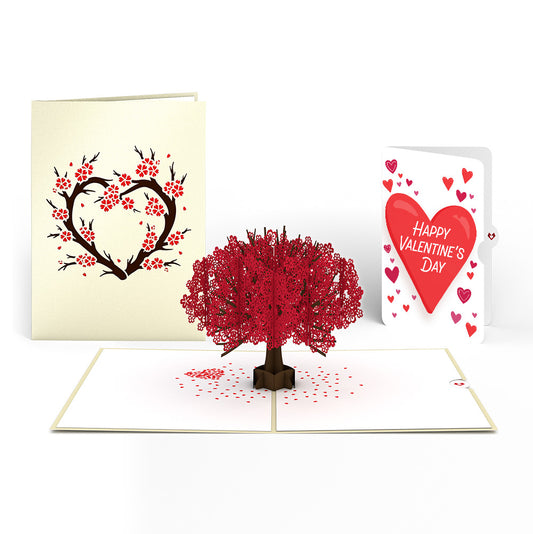 Red Sakura Tree Valentine Pop-Up Card and Big Sweet Heart Sentiment Set