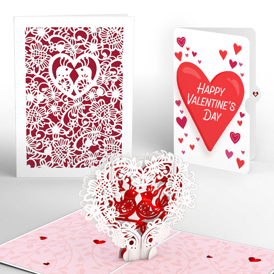 Vintage Love Birds Valentine Pop-Up Card and Big Sweet Heart Sentiment Set