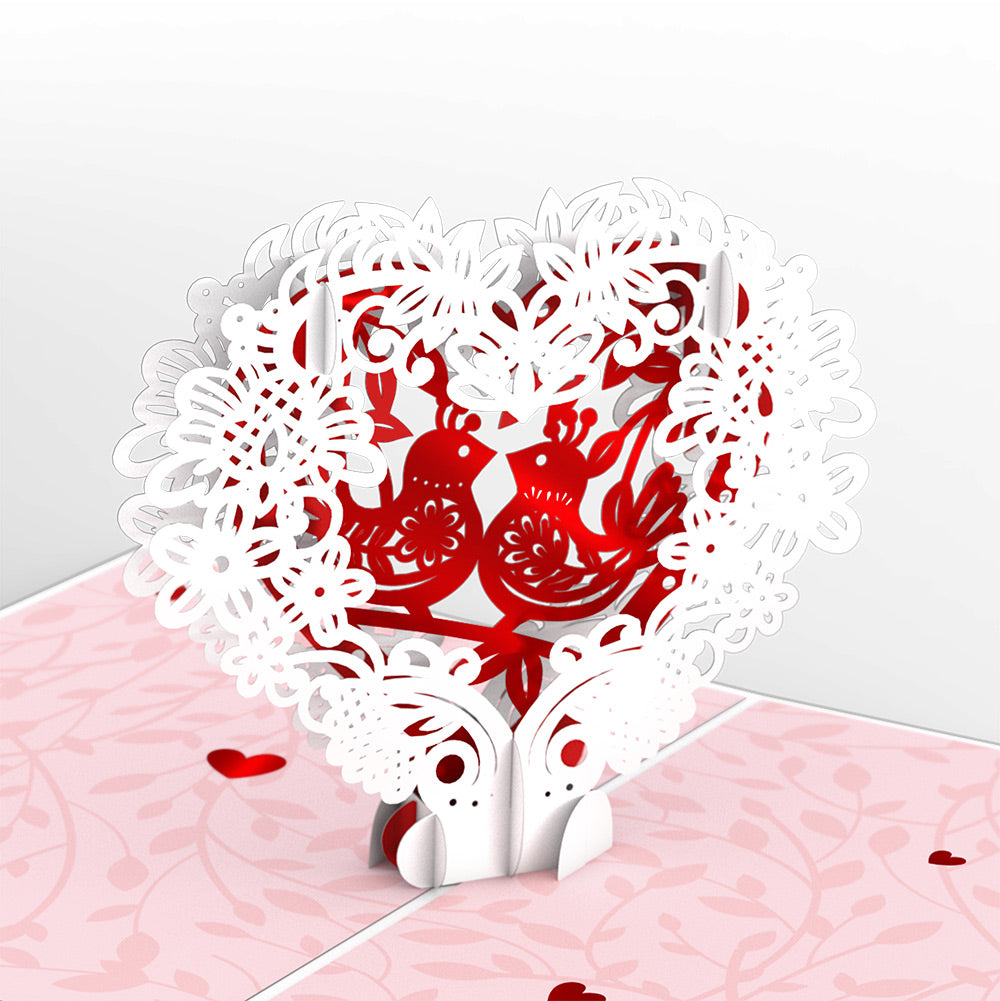 Vintage Love Birds Valentine Pop-Up Card and Big Sweet Heart Sentiment Set