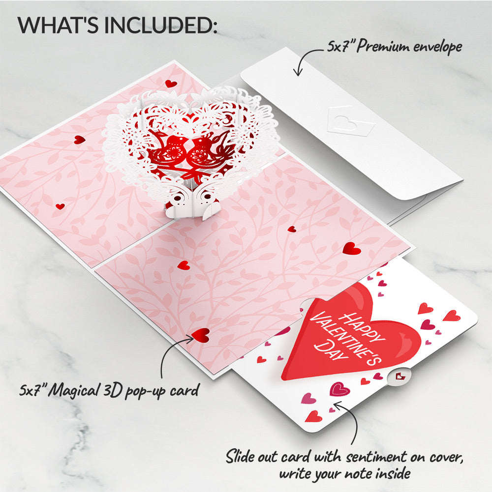 Vintage Love Birds Valentine Pop-Up Card and Big Sweet Heart Sentiment Set