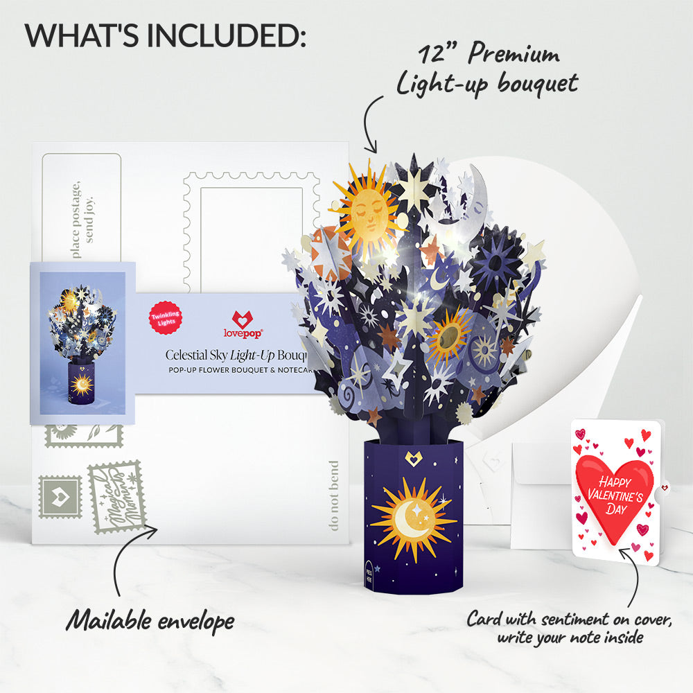 Celestial Sky Valentine Light-Up Bouquet and Big Sweet Heart Sentiment Set