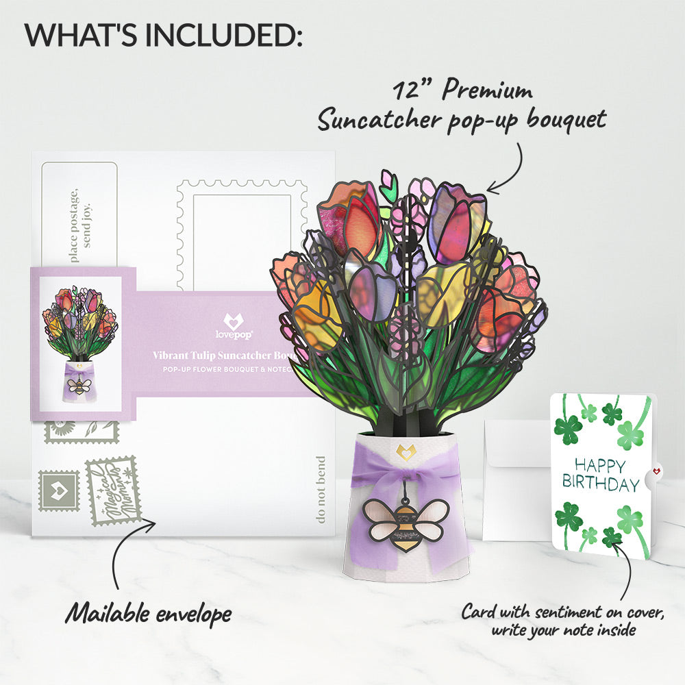 Vibrant Tulip Birthday Suncatcher Bouquet and Sentiment Set
