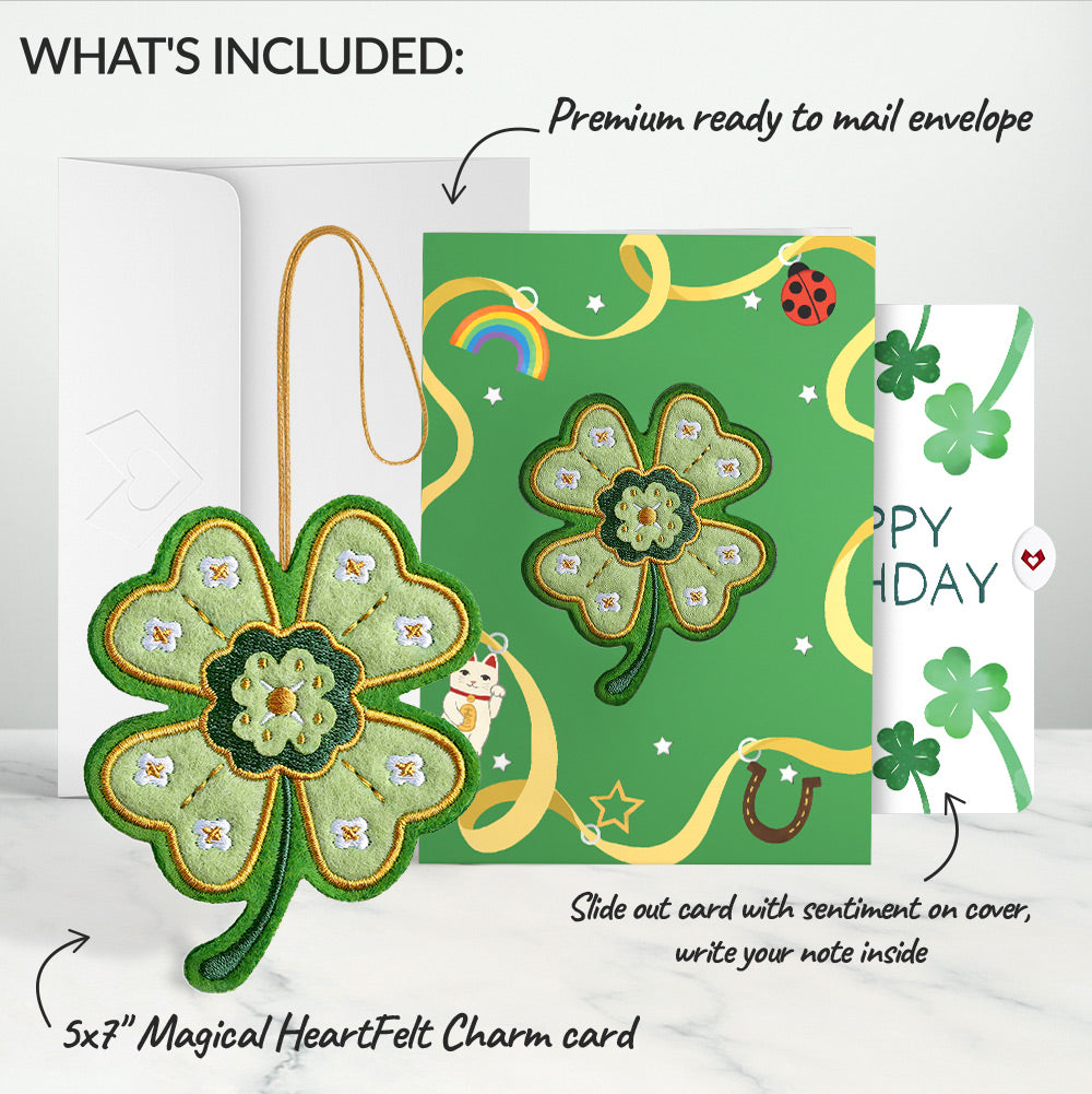 Lucky Clover Birthday Heartfelt Charm Card™ and Sentiment Set
