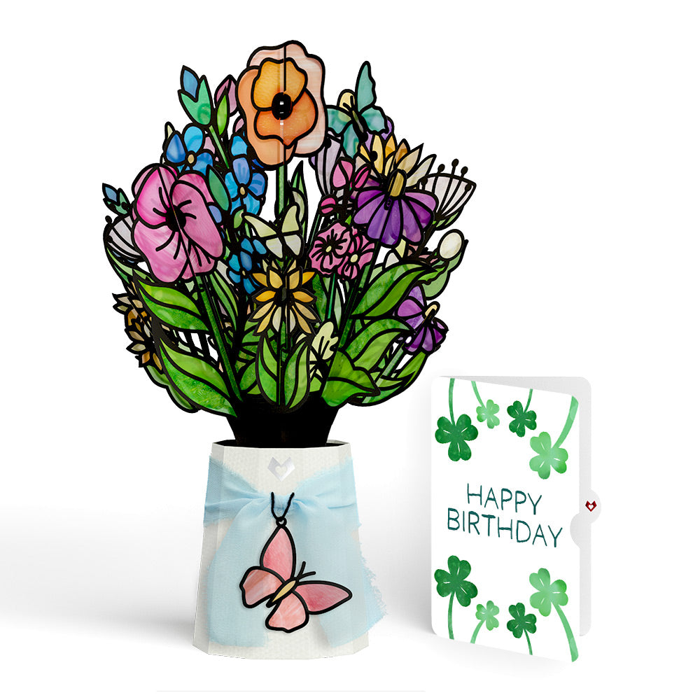 Garden Glow Birthday Suncatcher Bouquet and Shamrock Sprigs Sentiment Set