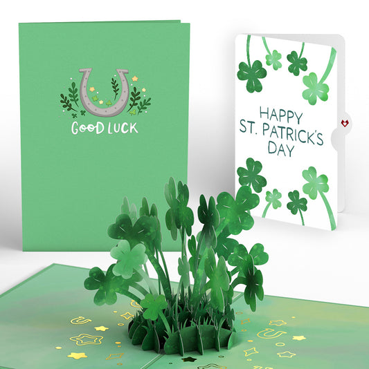Saint Patrick's Day Lucky Clover Pop-Up Card and Shamrock Sprigs Sentiment Set