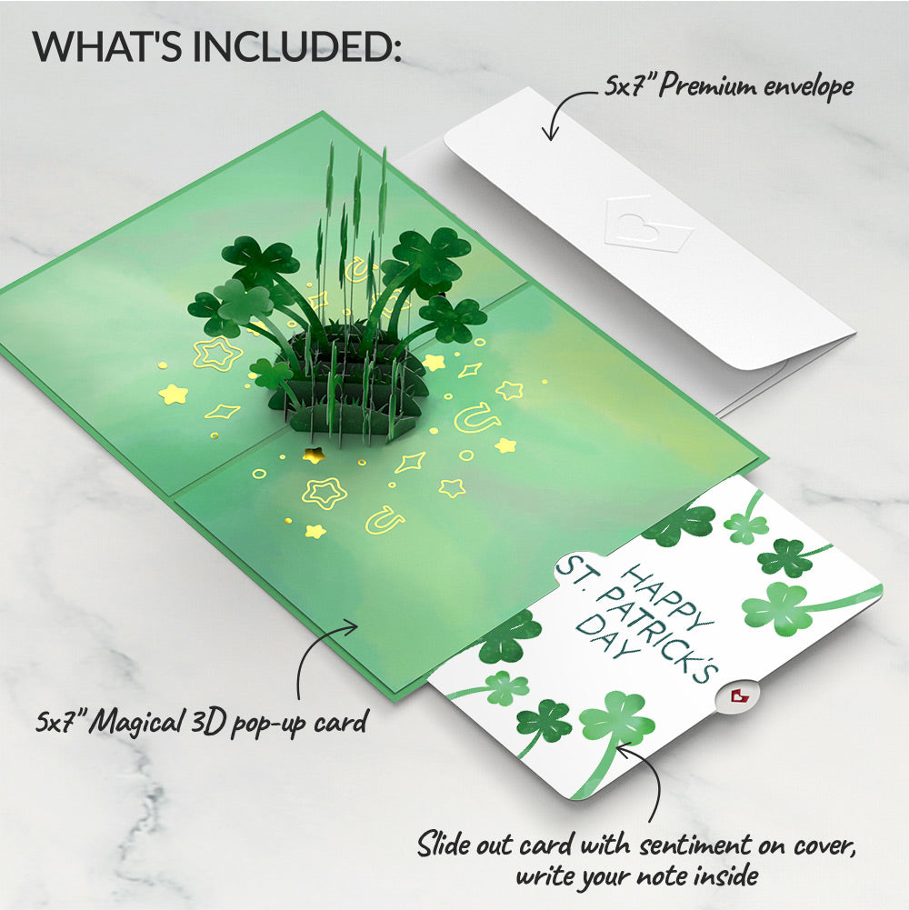 Saint Patrick's Day Lucky Clover Pop-Up Card and Shamrock Sprigs Sentiment Set