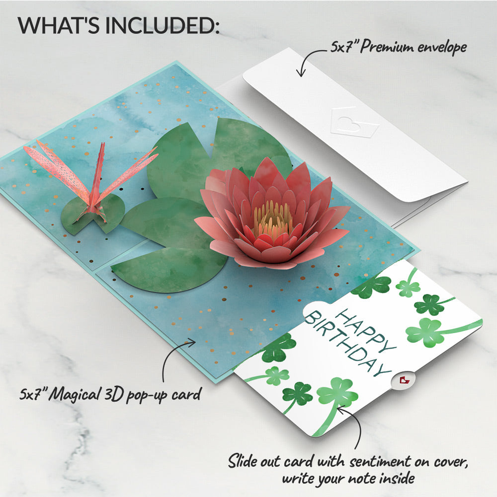 Water Lily Dragonfly Birthday Pop-Up Card and Sentiment Set