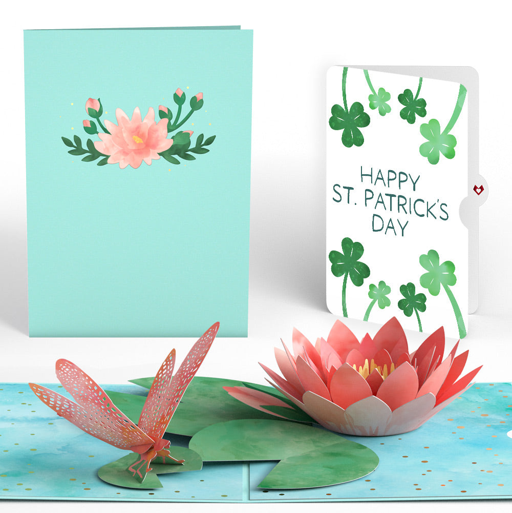 Water Lily Dragonfly St. Patrick’s Day Pop-Up Card and Sentiment Set
