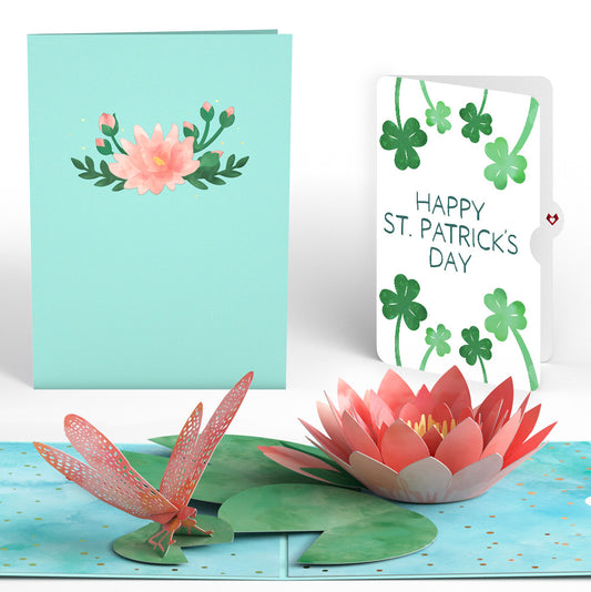 Water Lily Dragonfly St. Patrick’s Day Pop-Up Card and Sentiment Set