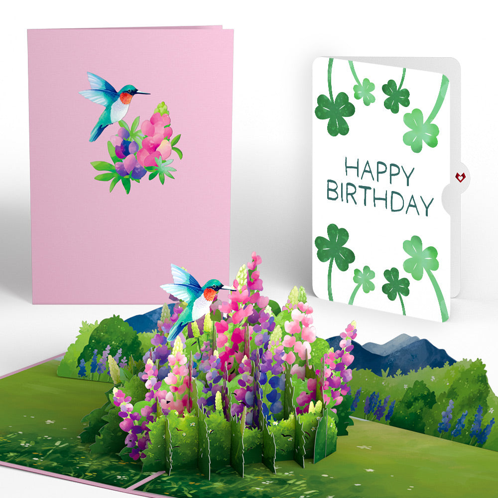 Lupine Hummingbird Birthday Pop-Up Card and Sentiment Set