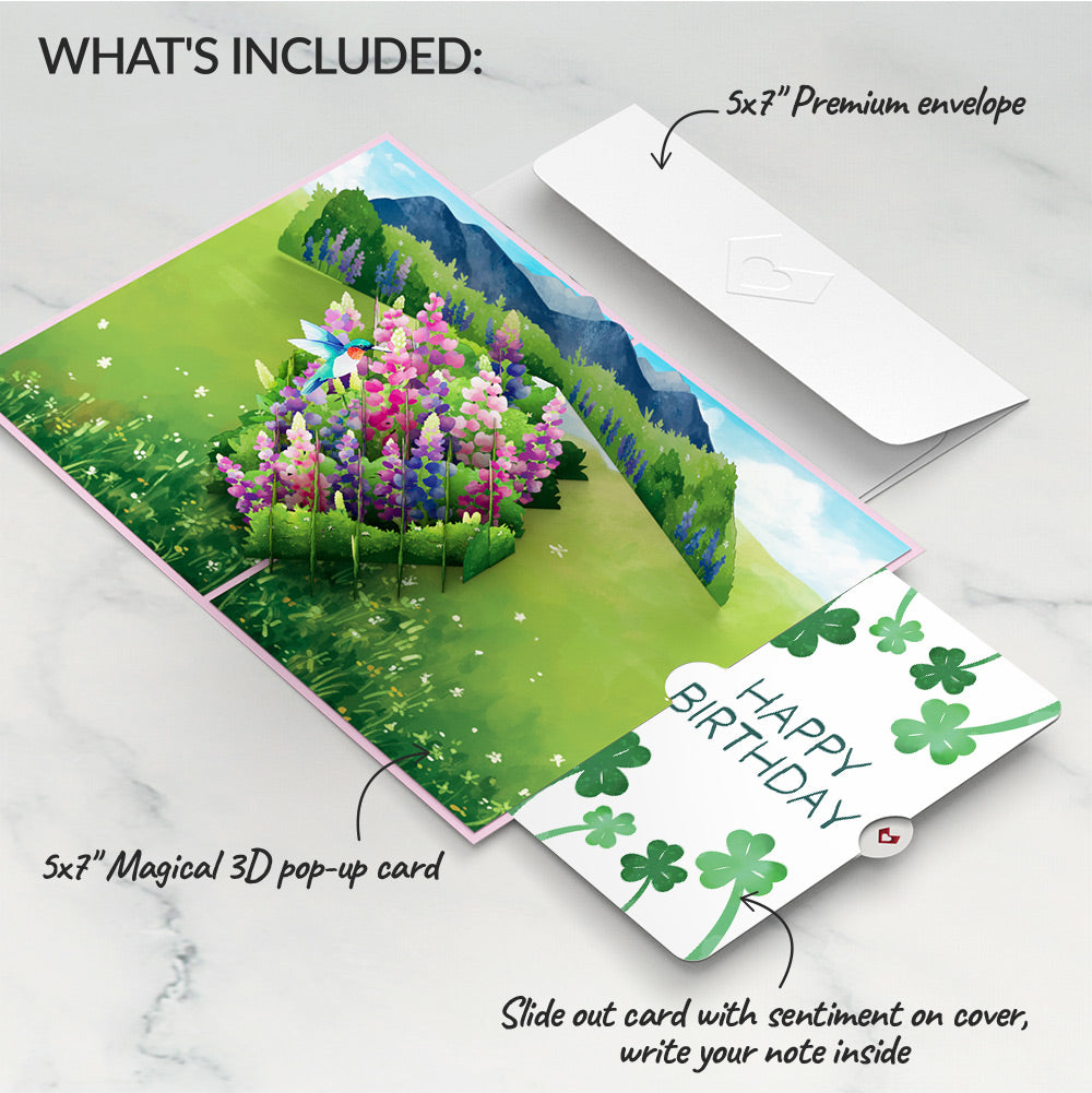Lupine Hummingbird Birthday Pop-Up Card and Sentiment Set